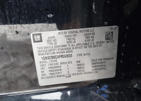 2015 Chevrolet Tahoe Lt z USA, uszkodzony, nr VIN 1GNSCBKC9FR590603